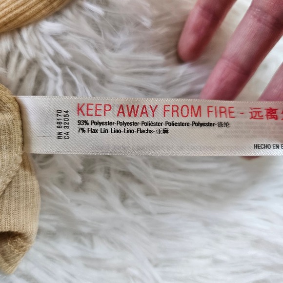 Free People Beach Women's Cream Ribbed V-neck Flax Blend Kaftan. Size L - Picture 5 of 5